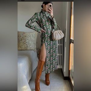 Zara green floral midi dress